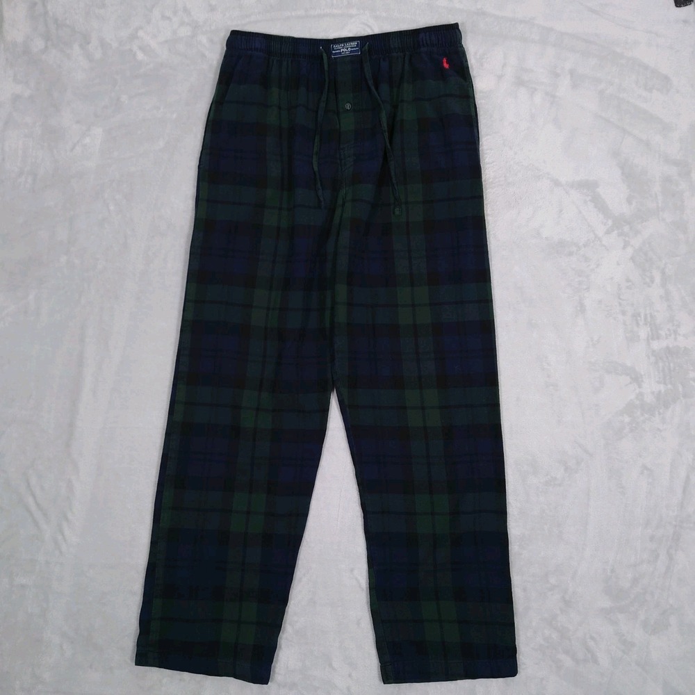 Polo Ralph Lauren Flannel Pajama Pants Mens Medium Green Blue Plaid Sleepwear